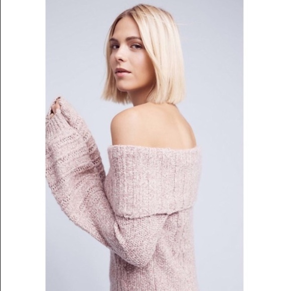 Anthropologie Off the Shoulder Cable Knit Sweater